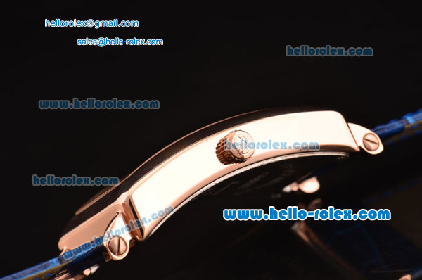 Franck Muller Long Island Swiss Quartz Rose Gold Case Rose Gold Bezel with Blue Leather Strap and Blue Dial - Click Image to Close